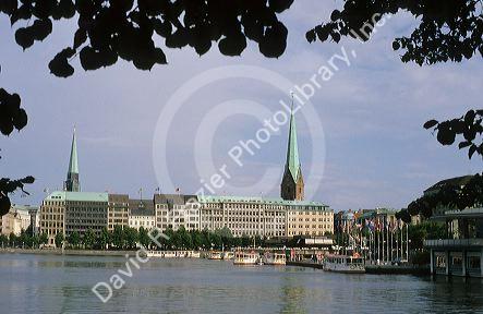 Hamburg, Germany with boats on the Alster.