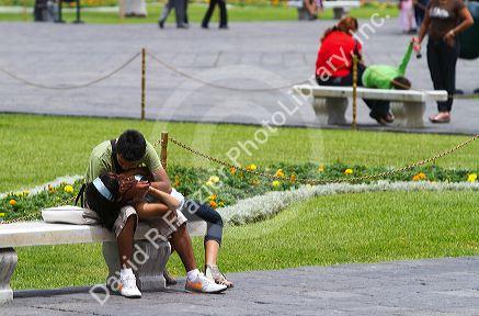 Couple at the Plaza Mayor or Plaza de Armas of Lima, Peru.