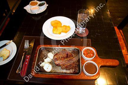 Meal served at a restaurant in the Miraflores district of Lima, Peru.