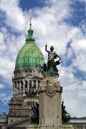 Monument to the Two Congresses in front of the Argentine National Congress building in Buenos Aires, Argentina.