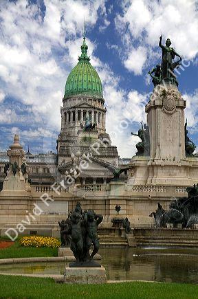 Monument to the Two Congresses in front of the Argentine National Congress building in Buenos Aires, Argentina.