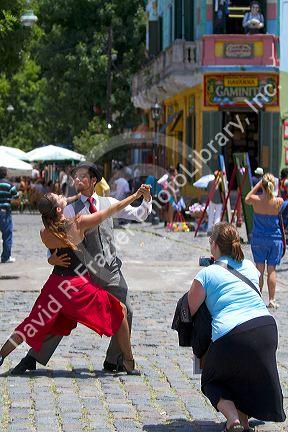 Argentine tango dancers in the La Boca barrio of Buenos Aires, Argentina. 