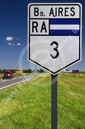National Route 3 road sign in Buenos Aires province, Argentina.