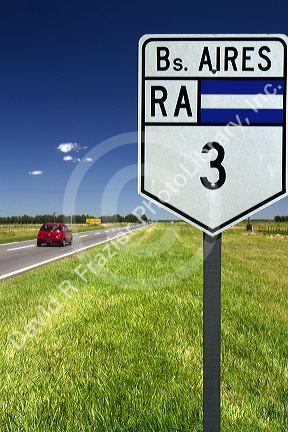National Route 3 road sign in Buenos Aires province, Argentina.