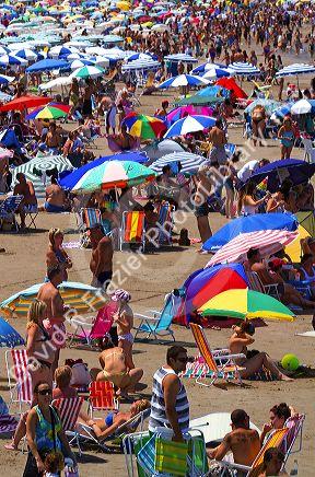 Beach scene at Mar del Plata, Argentina.