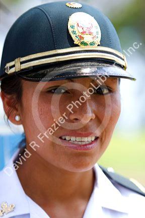 Female peruvian police officer in Lima, Peru.