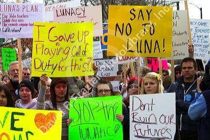 People protest cuts to education funding in Boise, Idaho, USA.