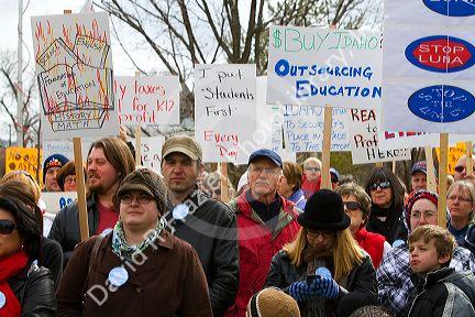 People protest cuts to education funding in Boise, Idaho, USA.