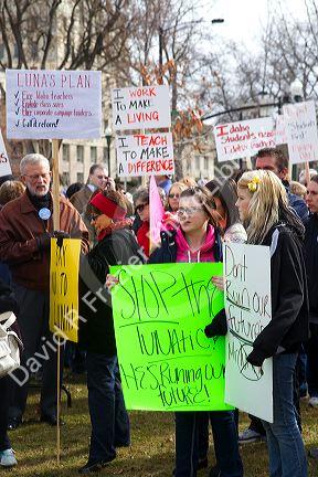 People protest cuts to education funding in Boise, Idaho, USA.