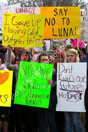 People protest cuts to education funding in Boise, Idaho, USA.