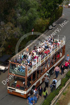 Double decker bus guided tour of the San Diego Zoo located in Balboa Park, California, USA.