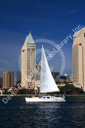 Sailboat in the harbor at San Diego, California, USA.
