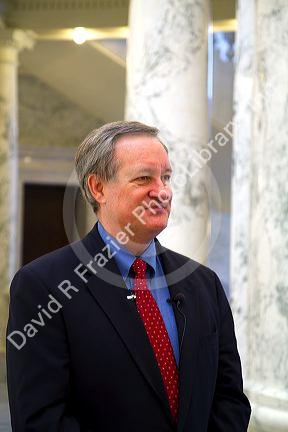 U.S. Senator Mike Crapo speaking to the media inside the Idaho State Capitol building located in Boise, Idaho, USA.