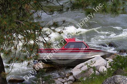 Jetboat crashed into rocks on the Payette River in Boise County, Idaho, USA.
