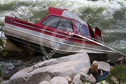 Jetboat crashed into rocks on the Payette River in Boise County, Idaho, USA.