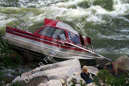 Jetboat crashed into rocks on the Payette River in Boise County, Idaho, USA.