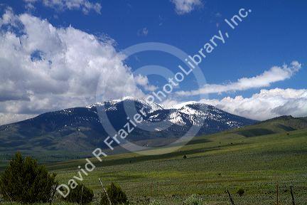 Ranch land and mountains along Idaho State Highway 77 near Almo, Idaho, USA.