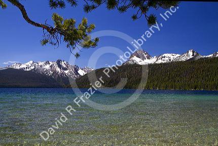 Redfish Lake with Grand Mogul on the left and Mount Heyburn on the right in the Sawtooth National Recreation Area, Custer County, Idaho, USA.