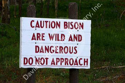 Sign warning of danger in Yellowstone National Park, USA.