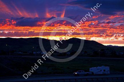 Sunset along Interstate 15 near Dillon, Montana, USA.