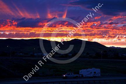 Sunset along Interstate 15 near Dillon, Montana, USA.