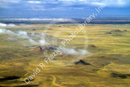 Aerial view of high plains desert near Gillette, Wyoming, USA.