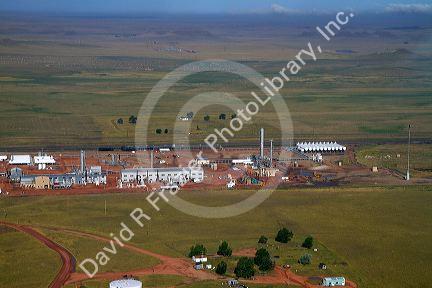 Aerial view of natural gass compression station south of Gilette, Wyoming.