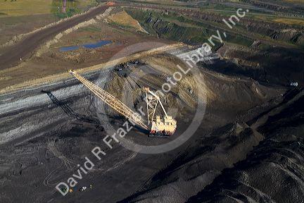 Aerial view of a dragline being used in the process of coal surface mining in Campbell County, Wyoming, USA.