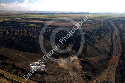 Aerial view of a dragline being used in the process of coal surface mining in Campbell County, Wyoming, USA.