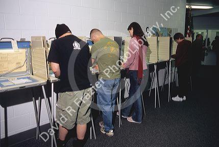 People in the voting booths at a polling station in Boise, Idaho.