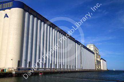Large grain elevators at Thunder Bay, Ontario, Canada.