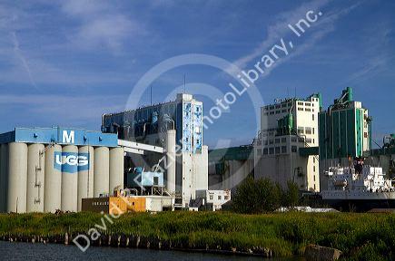 Large grain elevators at Thunder Bay, Ontario, Canada.