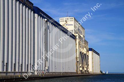 Large grain elevators at Thunder Bay, Ontario, Canada.