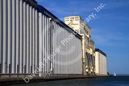 Large grain elevators at Thunder Bay, Ontario, Canada.