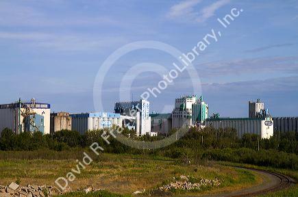 Large grain elevators at Thunder Bay, Ontario, Canada.