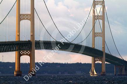 View of the Mackinac Bridge connecting the Upper and Lower peninsulas of Michigan, USA.