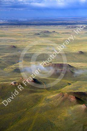 Aerial view of high plains desert near Gillette, Wyoming, USA.