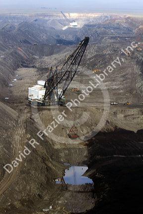 Aerial view of a dragline being used in the process of coal surface mining in Campbell County, Wyoming, USA.