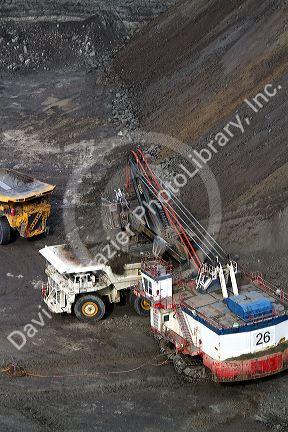Aerial view of coal surface mining in Campbell County, Wyoming, USA.