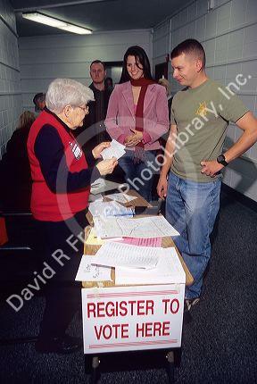 New voters registering at the polls in Boise, Idaho.