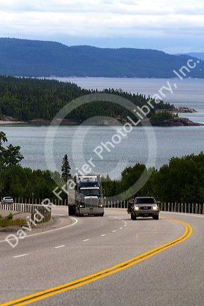 Highway 17 along Lake Superior east of Marathon, Ontario, Canada.