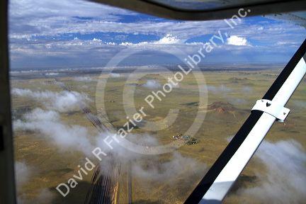 Aerial view of high plains desert near Gillette, Wyoming, USA.