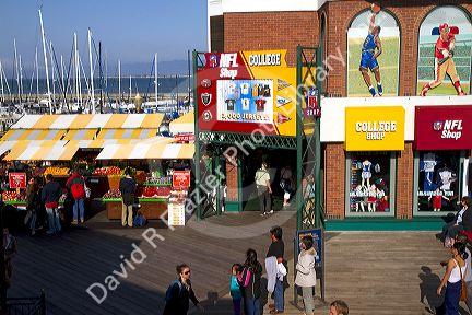 Storefronts on Pier 39 in San Francisco, California, USA.