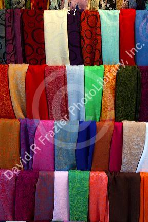 Silk scarves at a shop in Chinatown of San Francisco, California, USA.