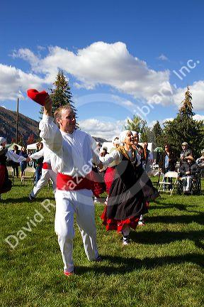 The Oinkari Basque Dancers perform at the Trailing of the Sheep Festival in Hailey, Idaho, USA.