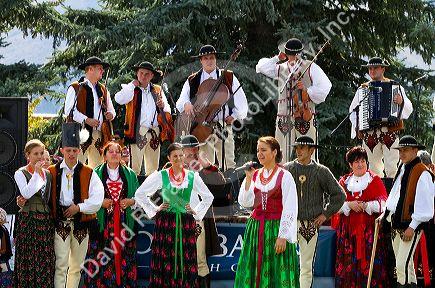 Polish Highlanders folk dancers and musicians perform at the Trailing of the Sheep Festival in Hailey, Idaho, USA.