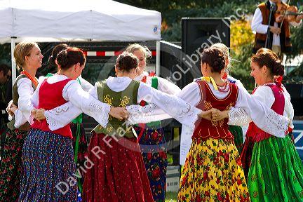 Polish Highlanders folk dancers perform at the Trailing of the Sheep Festival in Hailey, Idaho, USA.