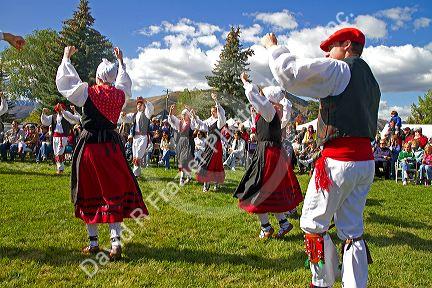 The Oinkari Basque Dancers perform at the Trailing of the Sheep Festival in Hailey, Idaho, USA.