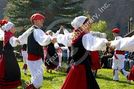 The Oinkari Basque Dancers perform at the Trailing of the Sheep Festival in Hailey, Idaho, USA.