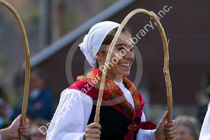 The Oinkari Basque Dancers perform at the Trailing of the Sheep Festival in Hailey, Idaho, USA.